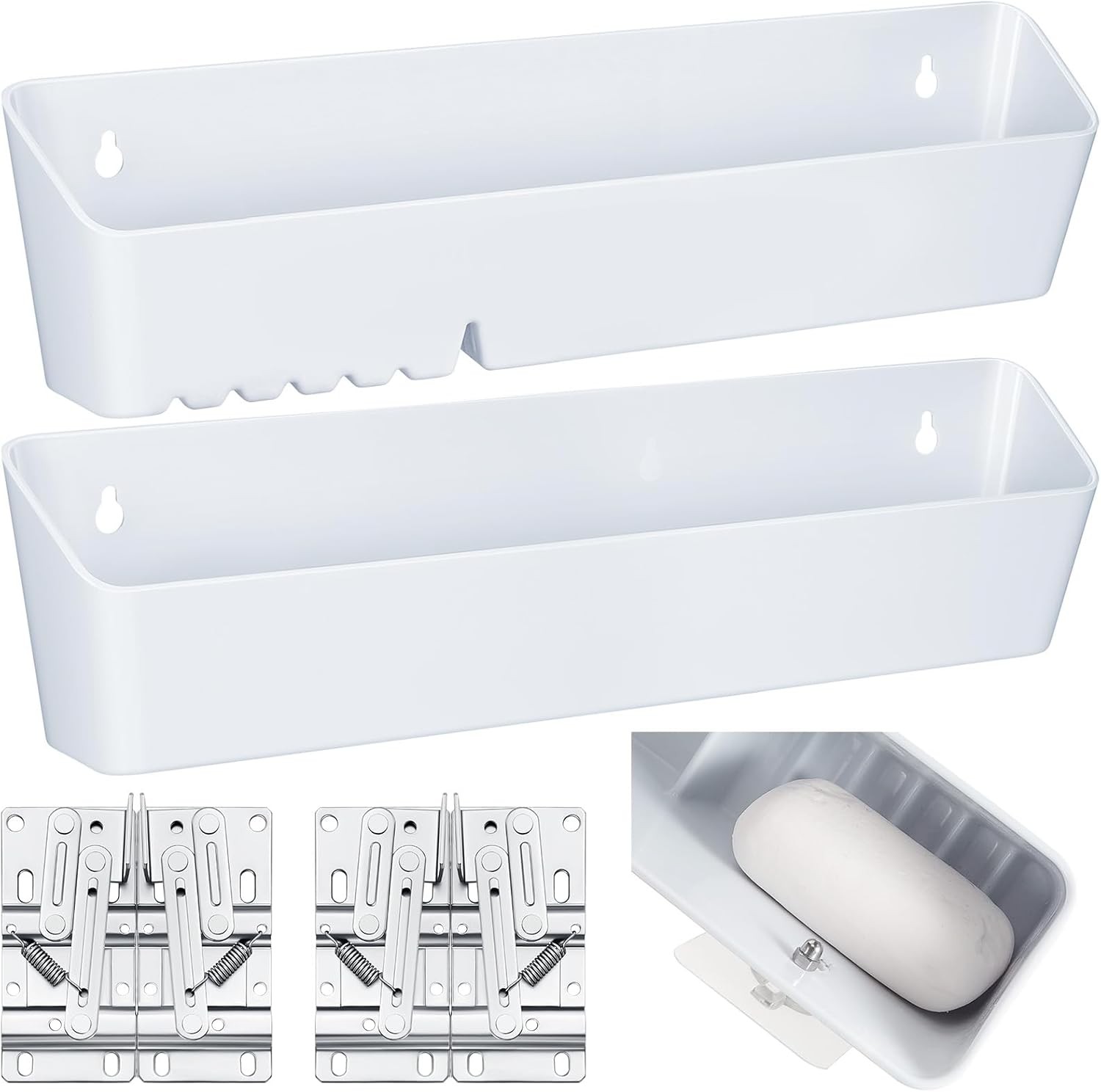 2 Pack Tip Out Tray for Sink with 2 Pairs of Hinges Front Sink Drawer Tip Out
