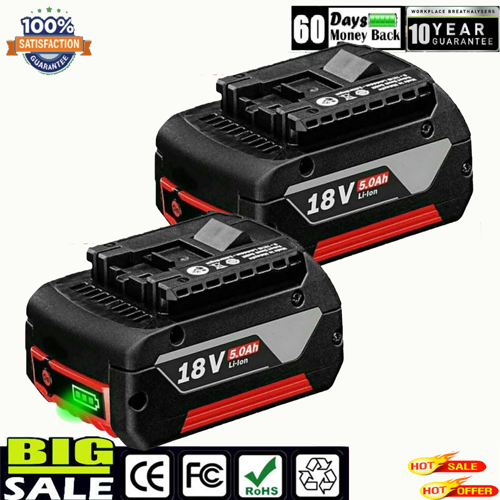 2PCS NEW US 18V Battery For Bosch 18V 5.0AH Li-ion ceenr BAT610G BSL1810Z