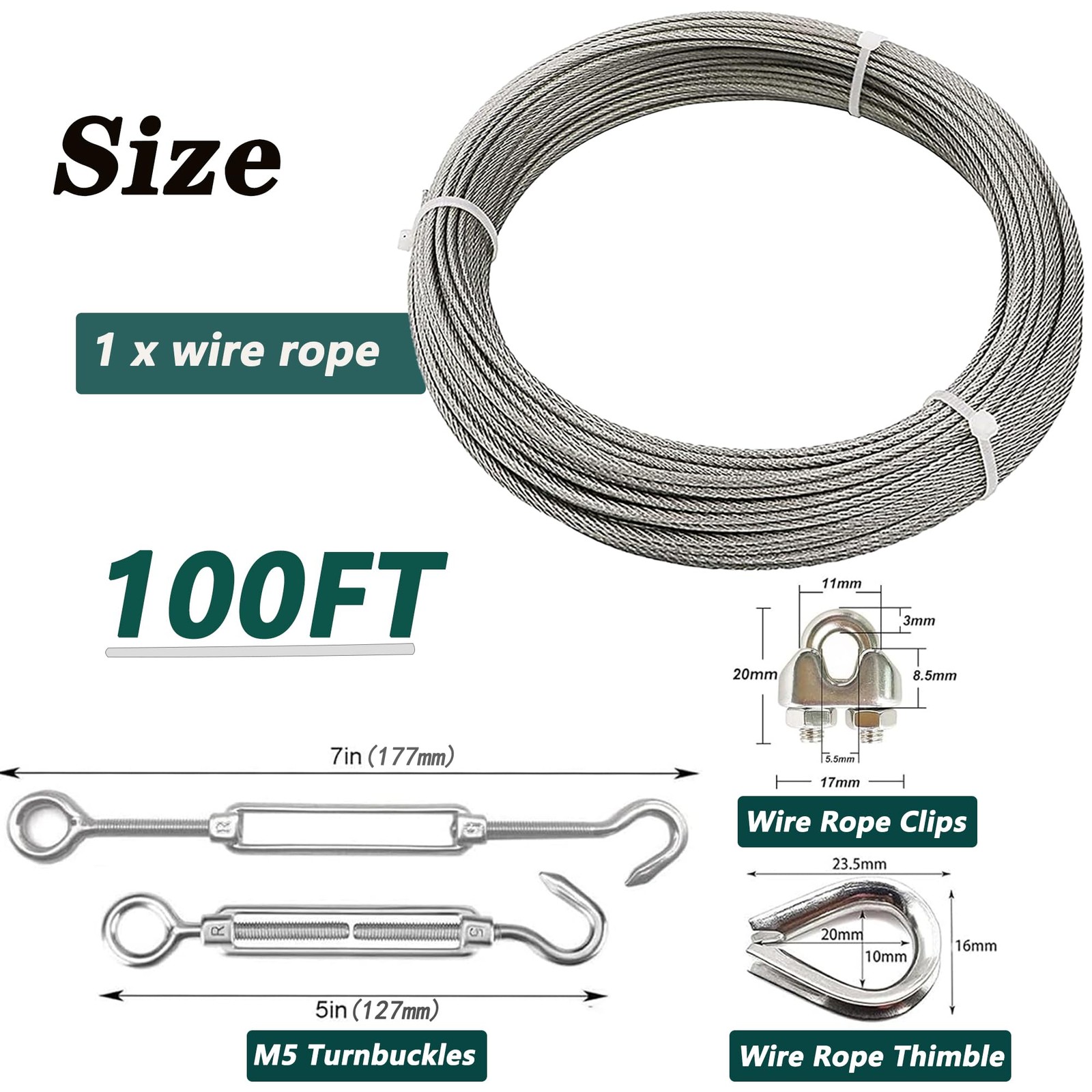 1/8 Inch Stainless Steel Wire Rope Cable 100FT | Without Cutter,