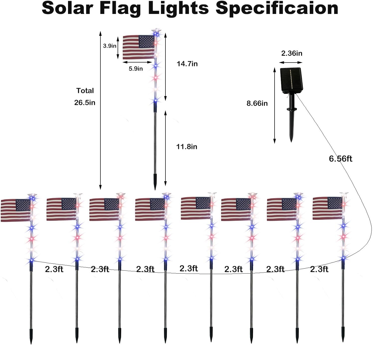 8Pcs Solar American Flag Lights Set for 4th of July Decoration Yard Garden Decor