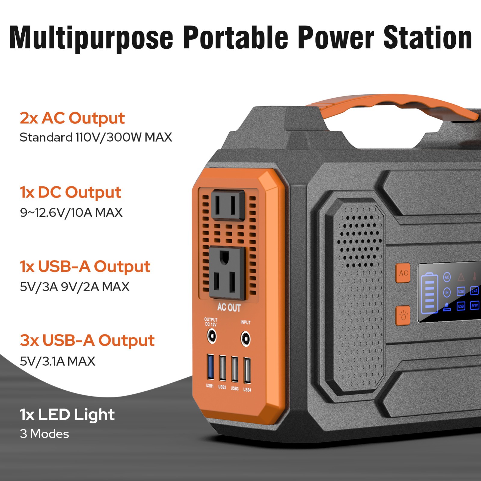 300W Portable Power Station Backup Battery Solar Generator with 60W Solar Panel