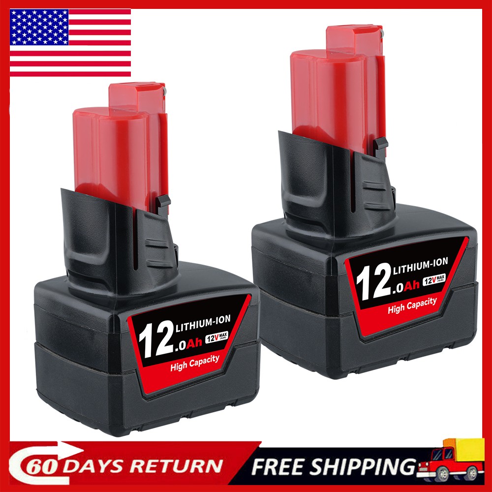 2X 12.0Ah 48-11-2460 for M12 LITHIUM 12V Extended Capacity Battery For Milwaukee