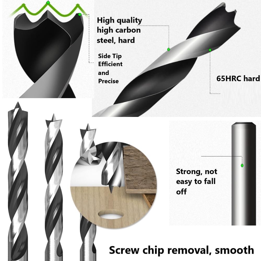 Brad Point Wood Drill Bit Set 11-Piece Perfect for DIY Carpenter Woodworking …