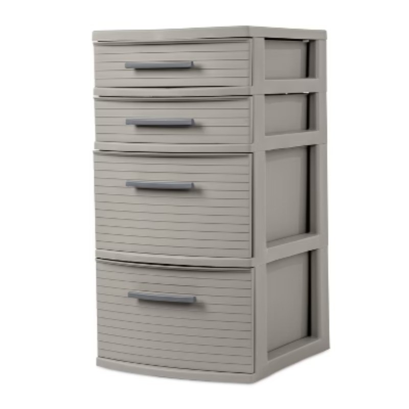 4 Drawer Weave Tower Dark Gray: Plastic Storage Organizer