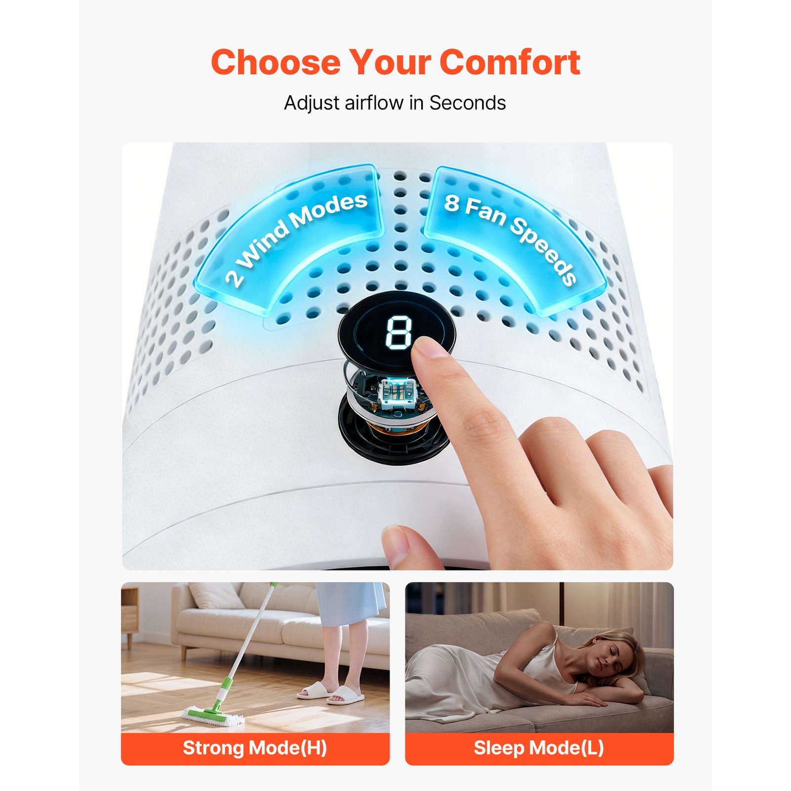 Uimoso Bladeless Tower Fan with Remote, 80° Oscillation, 8 Speeds, White