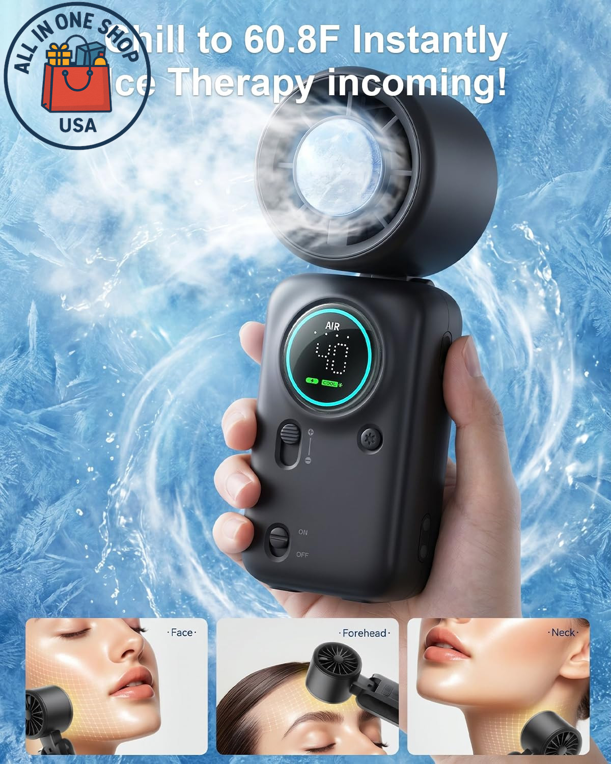 Rechargeable Portable Handheld Fan with LED Display and Stepless Speed Control
