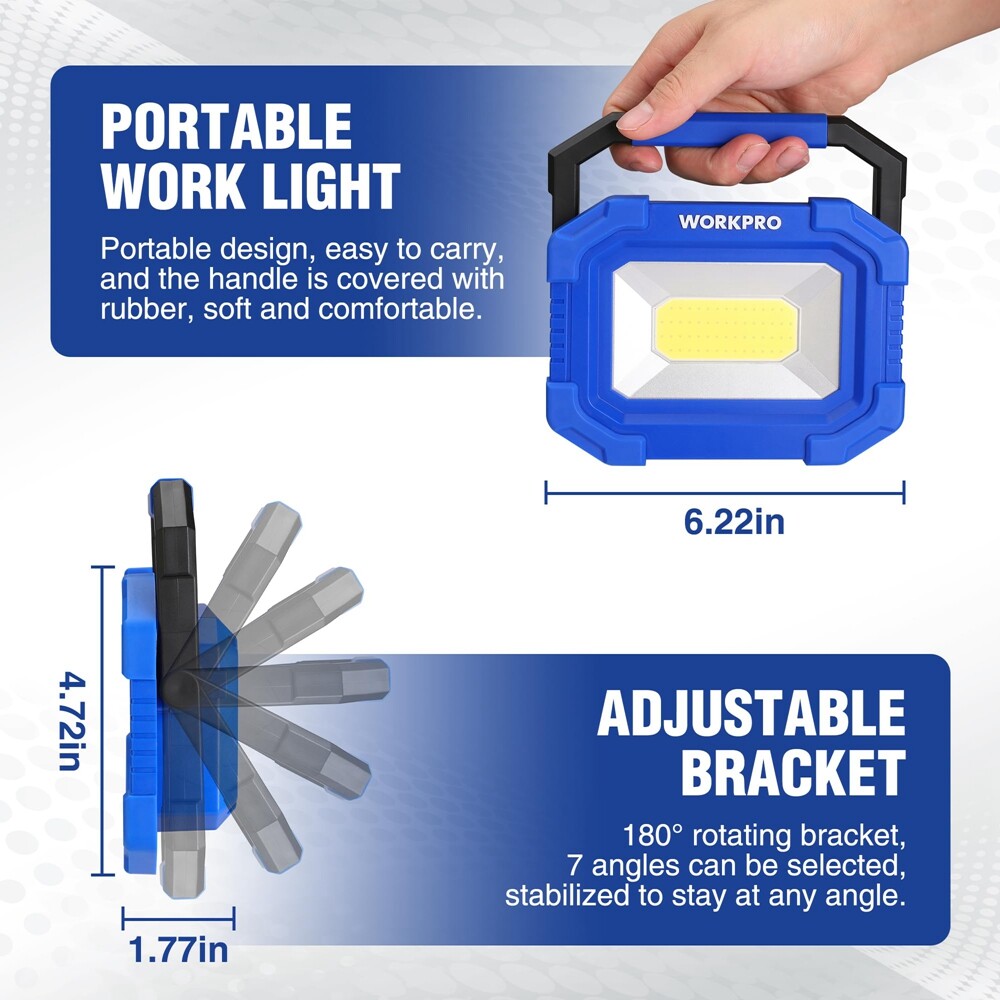 WORKPRO 2Pack Rechargeable 2000LM LED Work Light Magnetic Super Bright Worklight
