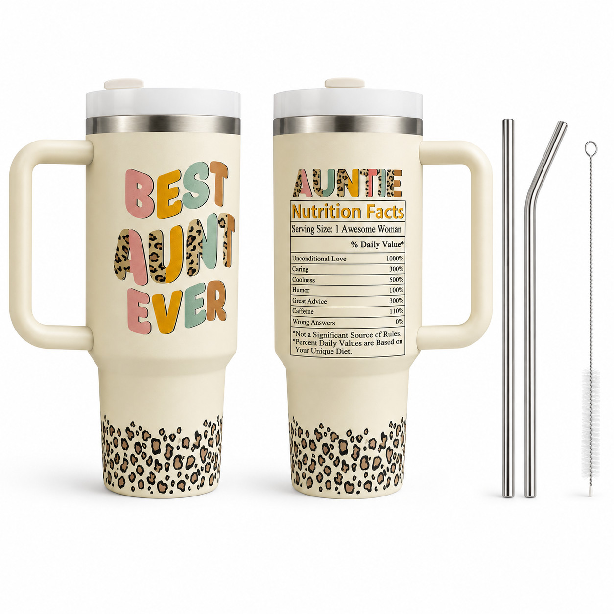 Best Aunt Ever Tumbler Auntie Gift Insulated Travel Mug Handle Lid Straw