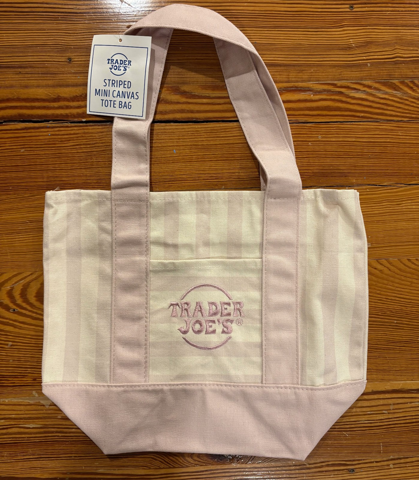 Trader Joe’s Mini Canvas Tote Bag, Pastel Multicolor Striped, 13x11x6