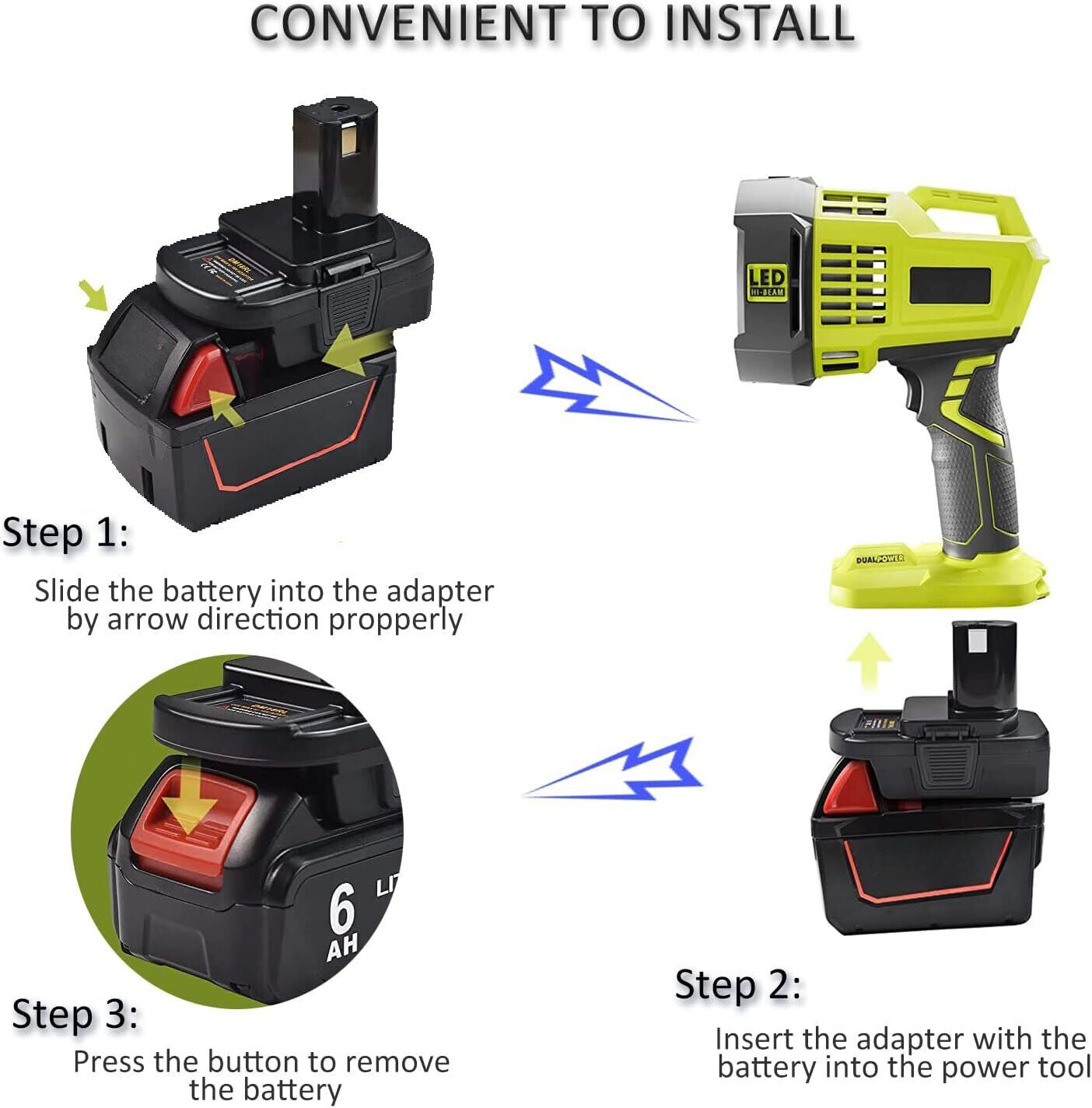 For DEWALT For Milwaukee 20V/18V Battery Adapter Convert to For RYOBI 18V Drill