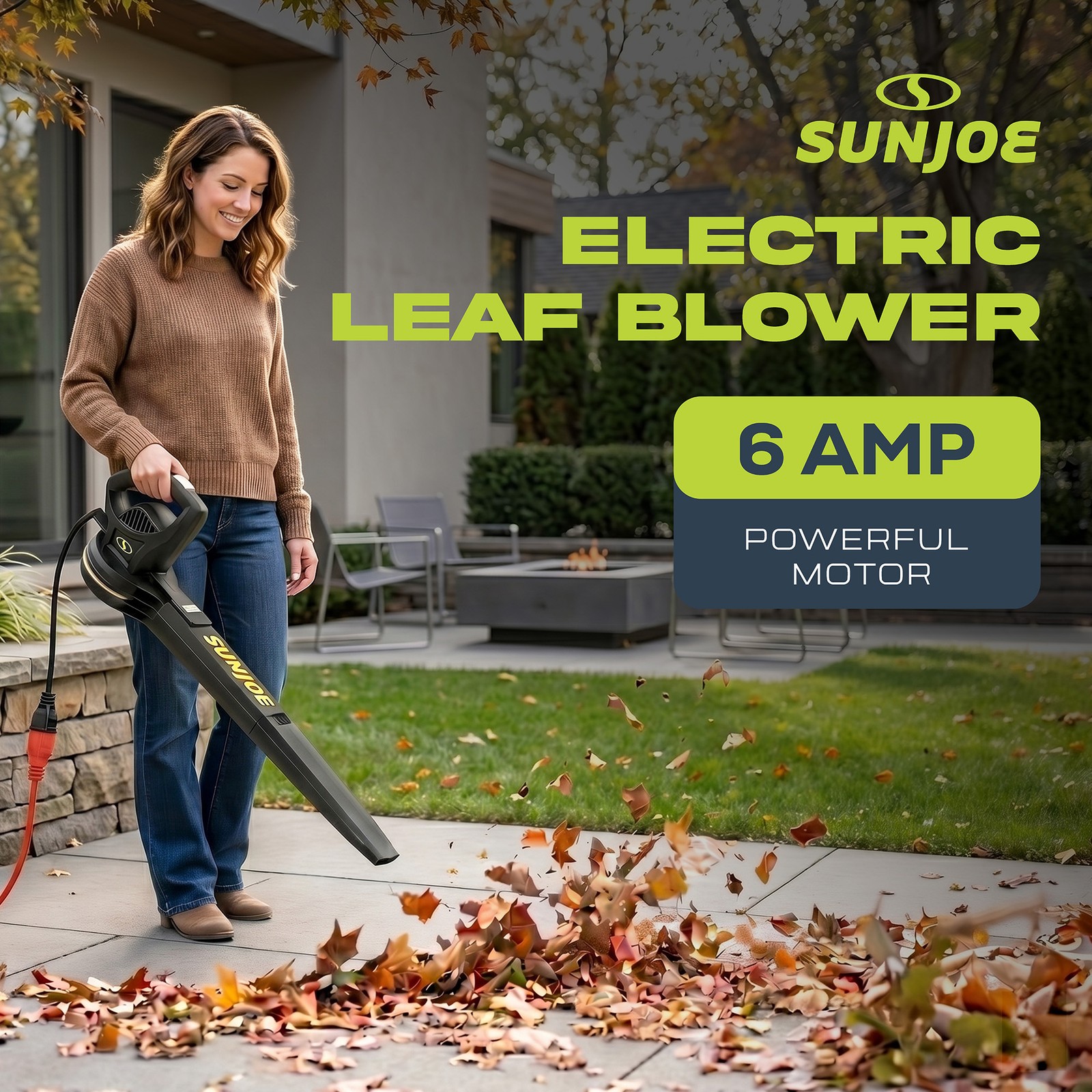 Sun Joe SBJ597E 155 MPH 6 Amp Lightweight Electric Powered Leaf Blower, Black