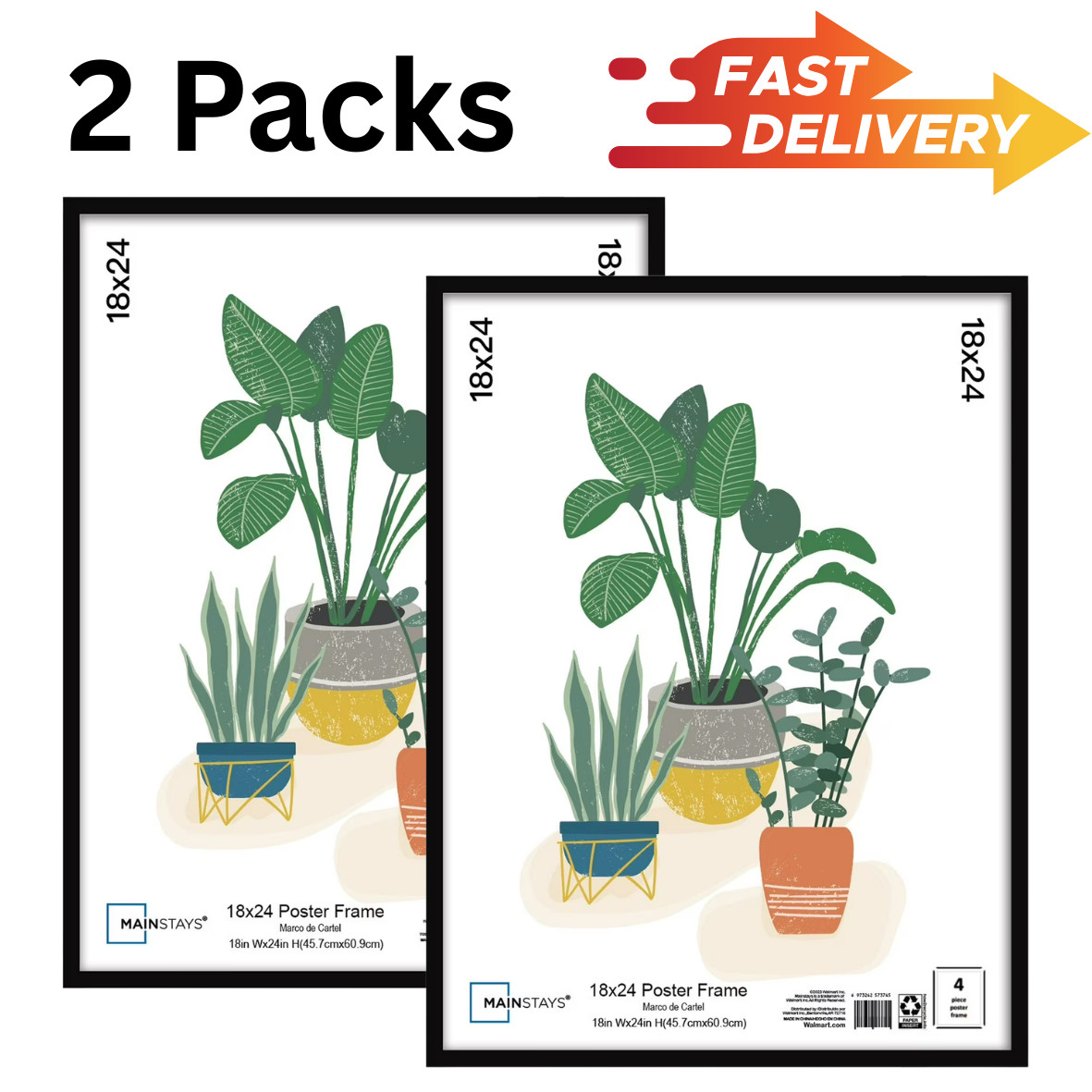 2 x Mainstays 18×24 Basic Black Poster Frame, Wall Art Vertical Horizontal