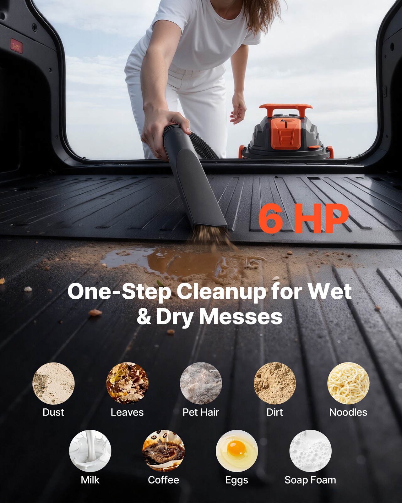 VEVOR 8 Gal Wet Dry Shop Vac 6HP Self-Cleaning 900W Metal Tank for Jobsite