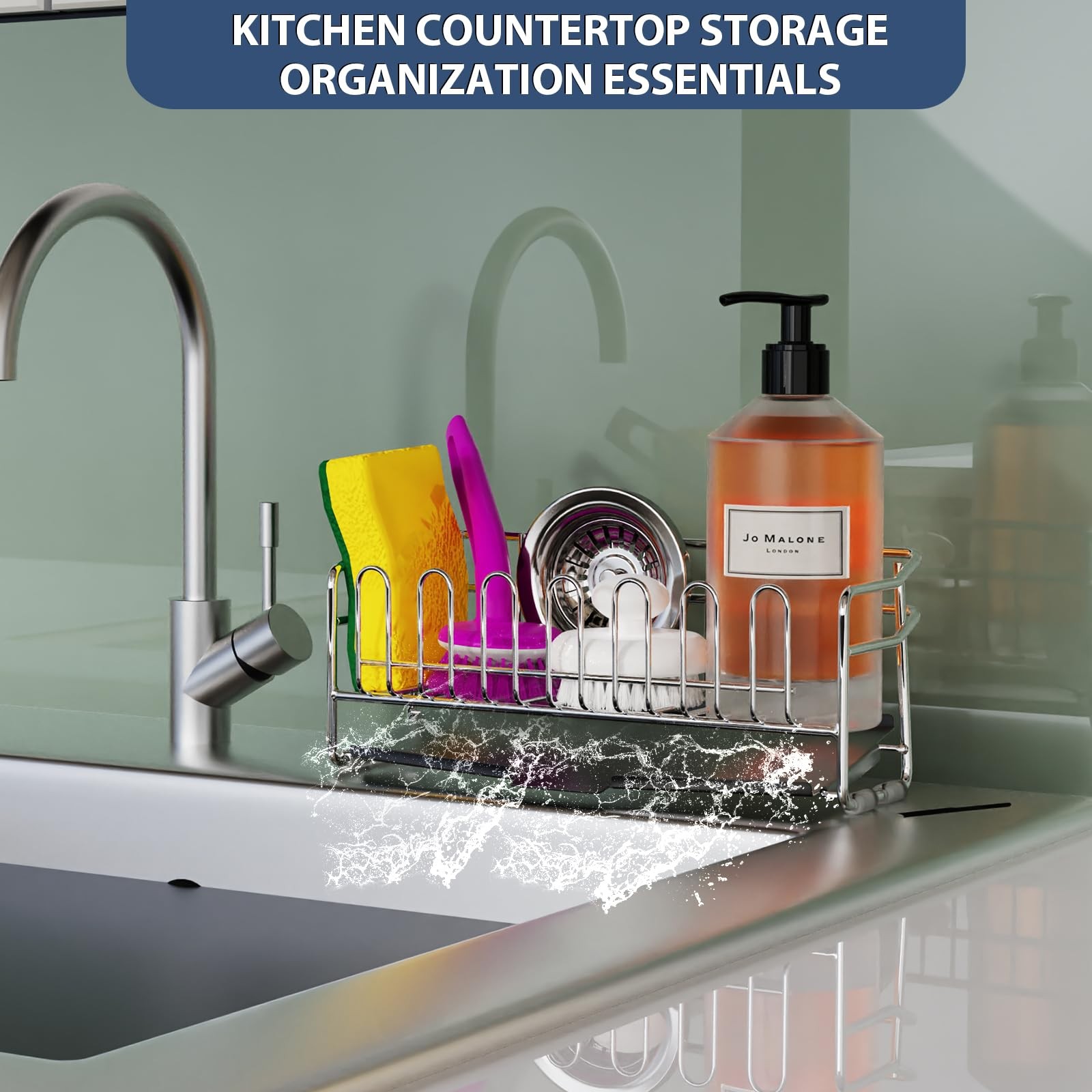 8.27×2.95×3.43 In 304 Stainless Steel Kitchen Sink Sponge Holder Caddy