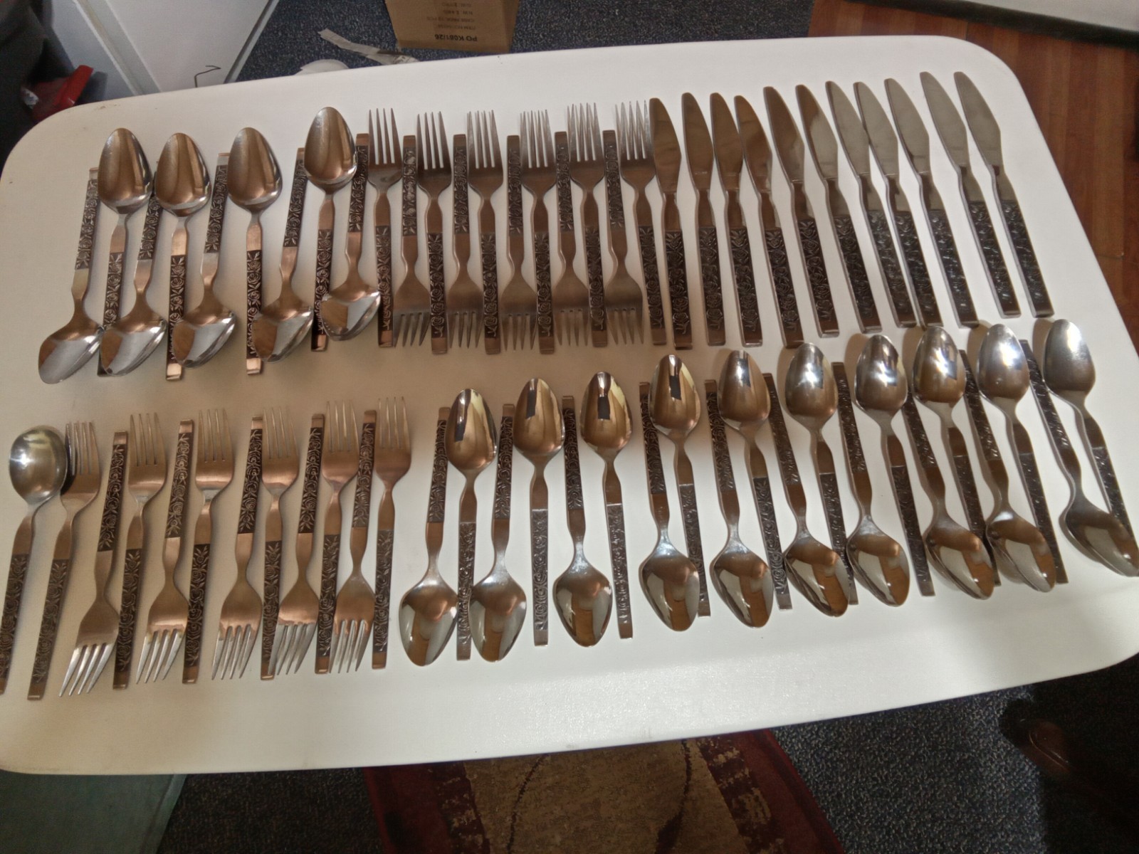 63pc Lifetime LCU 28 Roses Stainless Steel Flatware Set MCM