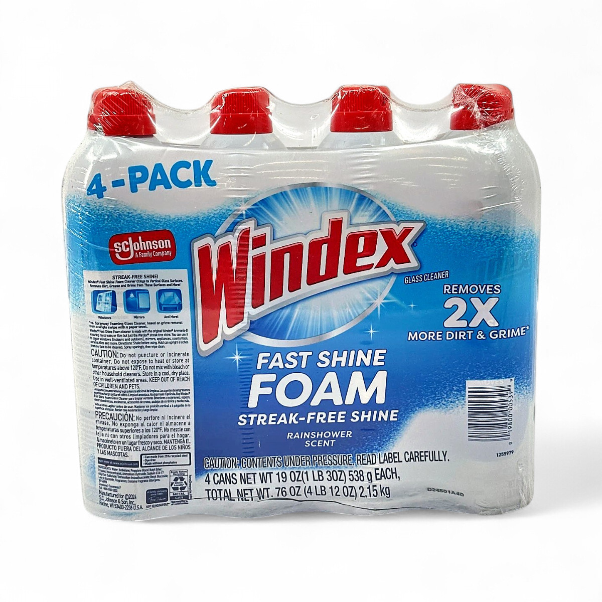 Windex Fast Shine Foam Glass Cleaner Streak Free – Rainshower Scent 19oz 4-Pack