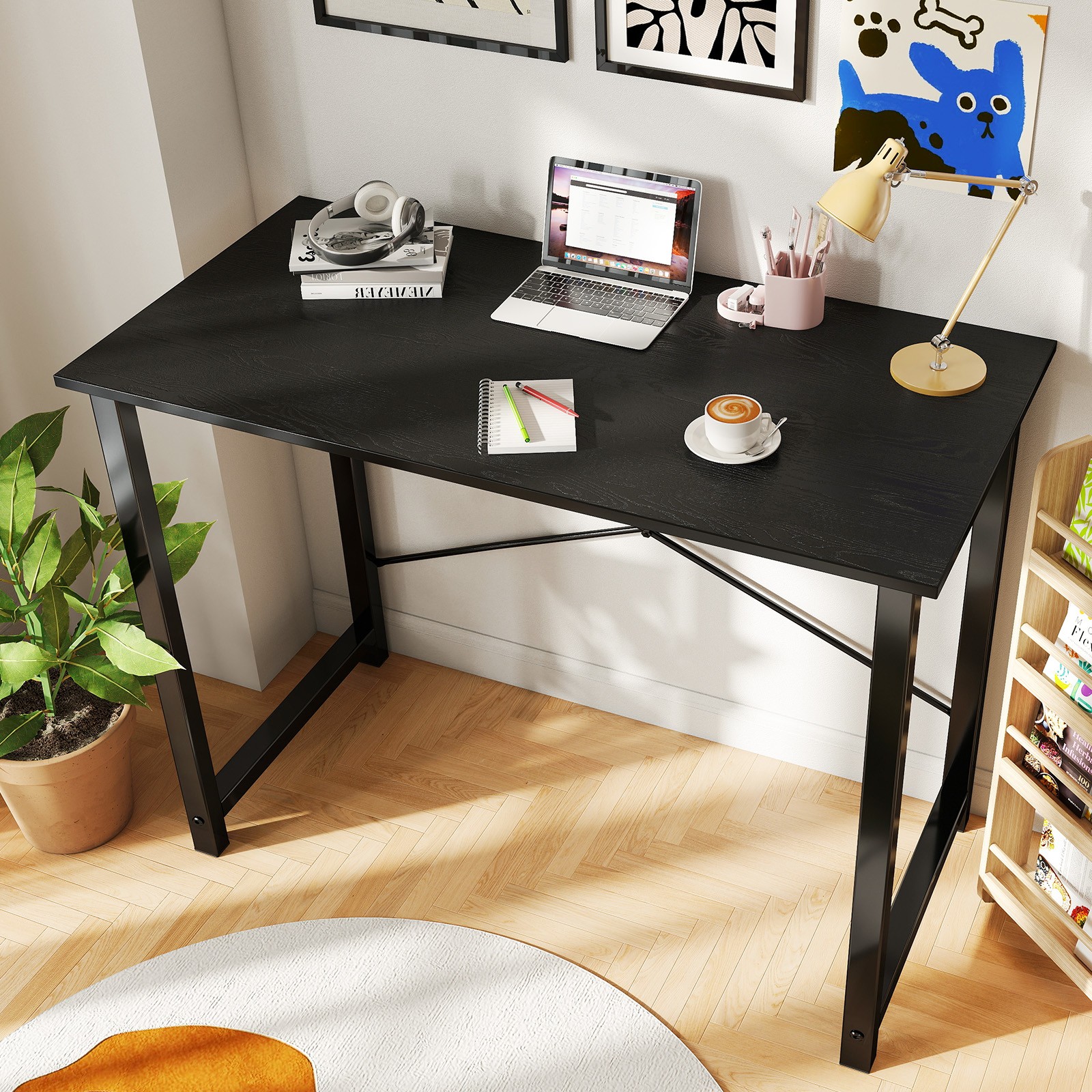 40/47/55/63 inch Wood Computer Desk Home Office Study Desk with Storage and Hook