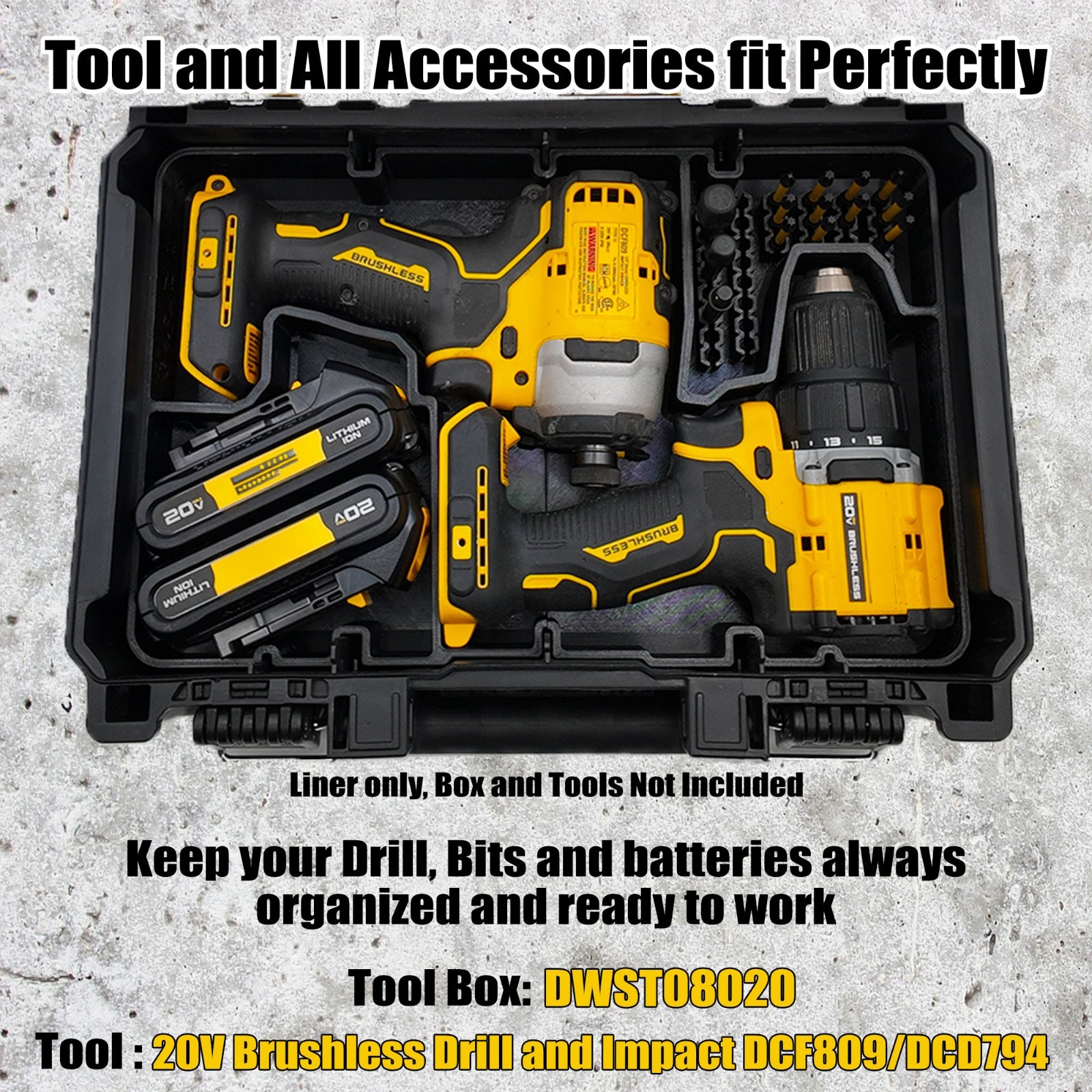DeWalt Deep Compact Organizer Insert 20V Brushless Drill Impact Set *Insert only