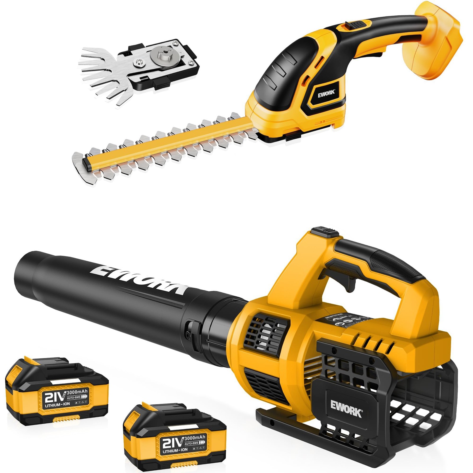 21V Cordless Leaf Blower & Hedge Trimmer Combo w/ 2 x 3.0Ah Batteries, Fast Chrg