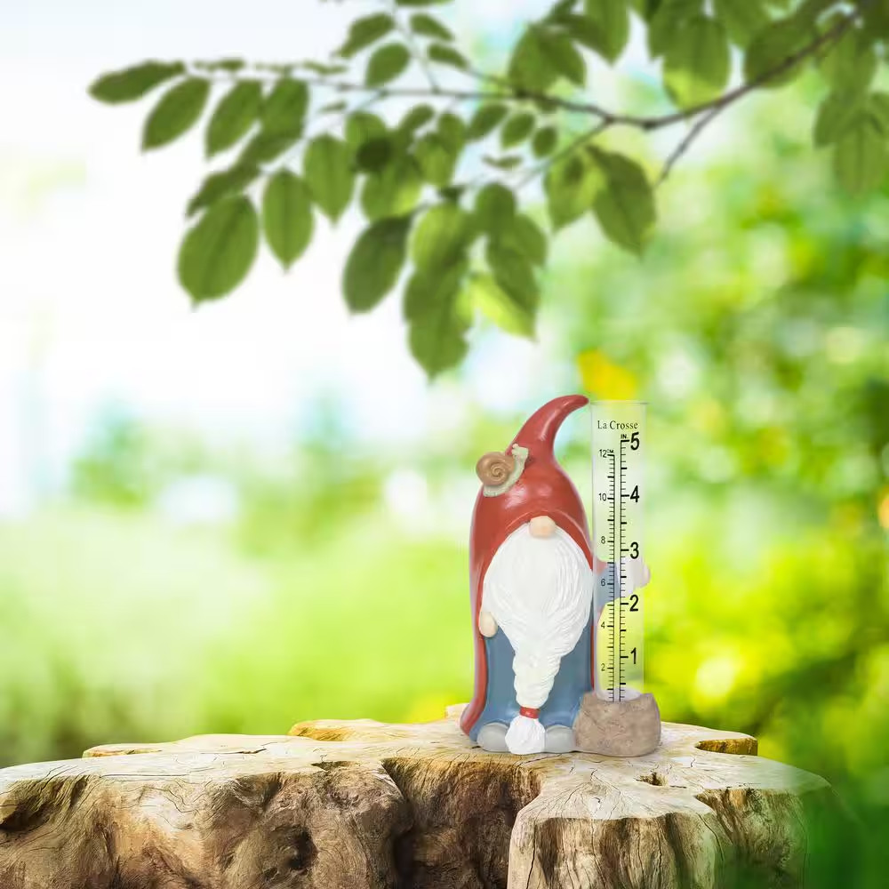 5 In. Table Standing Polyresin Gnome Rain Gauge