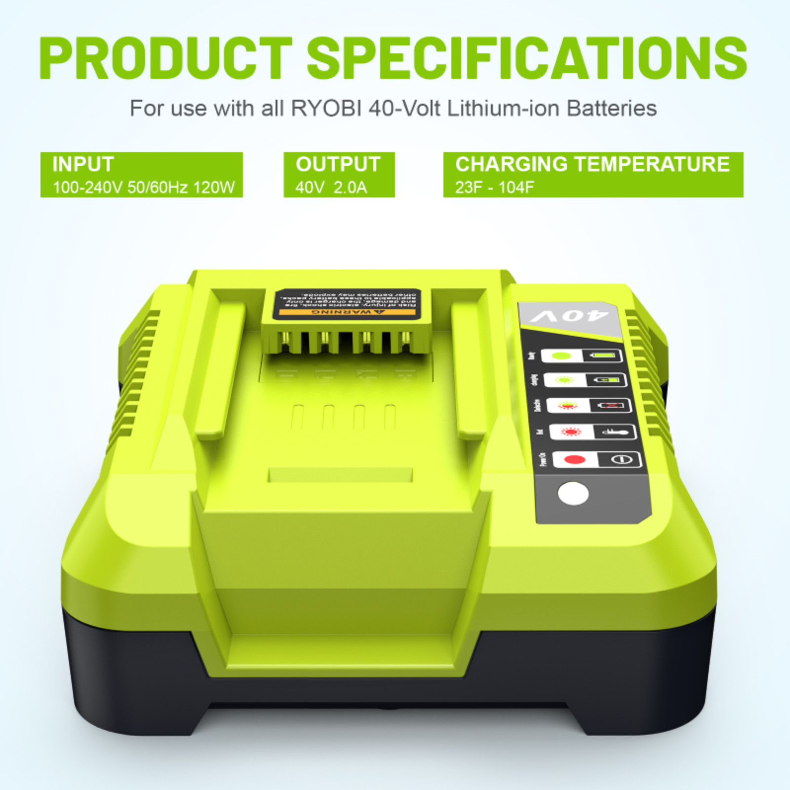 40V Fast Rapid Charger for Ryobi Lithium-ion Battery 40Volt OP401 OP4060 OP4050