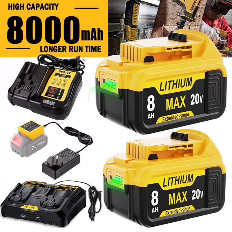 20 Volt for DeWalt 20V Max 8.0AH Lithium Battery/Charger DCB200 DCB200-2 DCB208