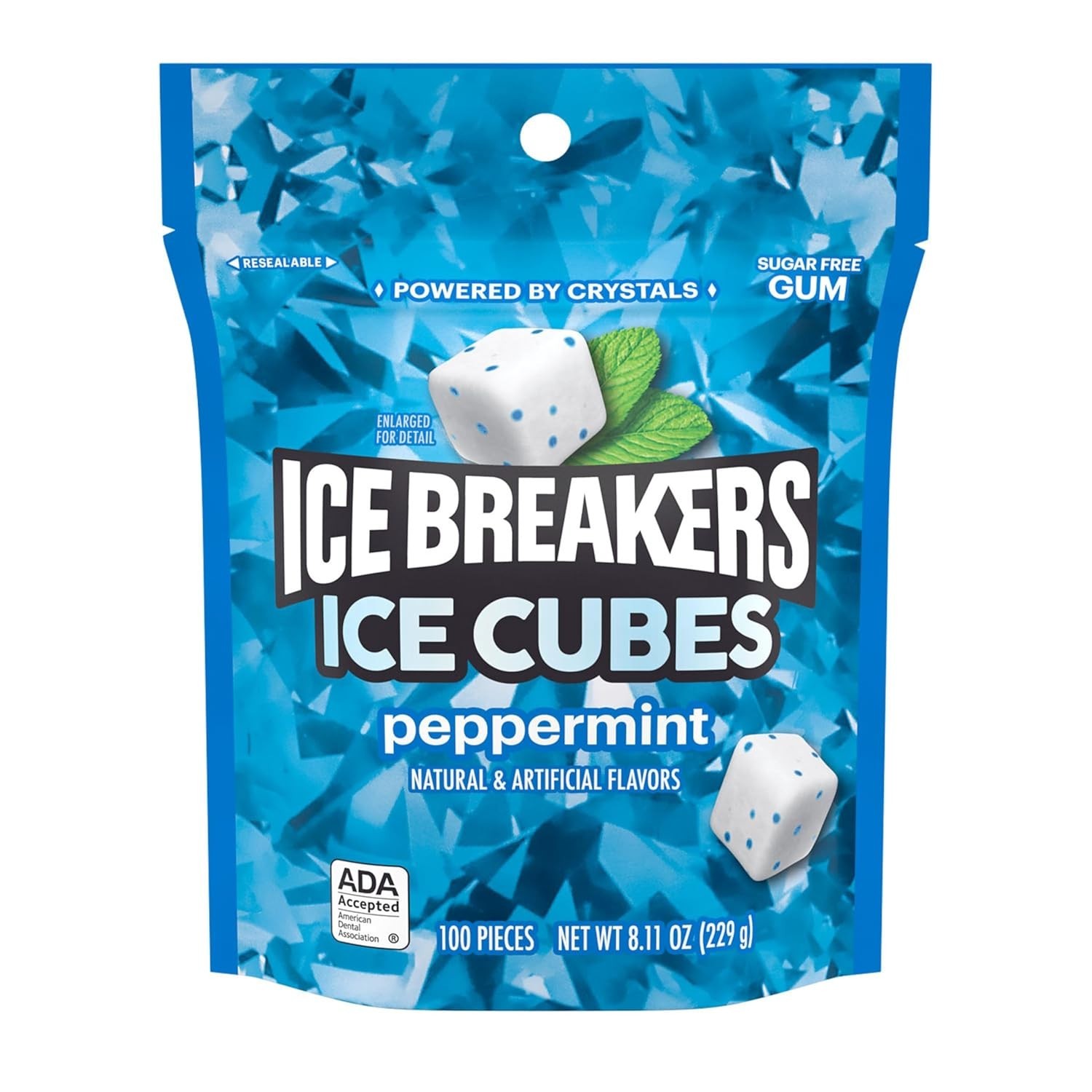 Ice Cubes Peppermint Sugar Free Chewing Gum Pouch, 8.11 oz 100 Pieces