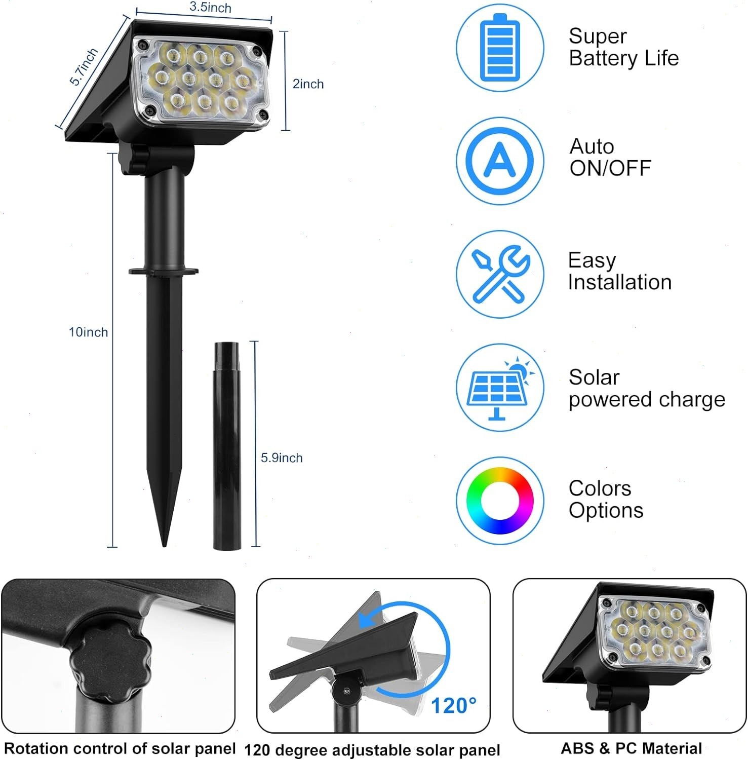 T-SUN 4Pks Solar Landscape Spotlights RGB LED Outdoor Garden Pathway Yard Lights