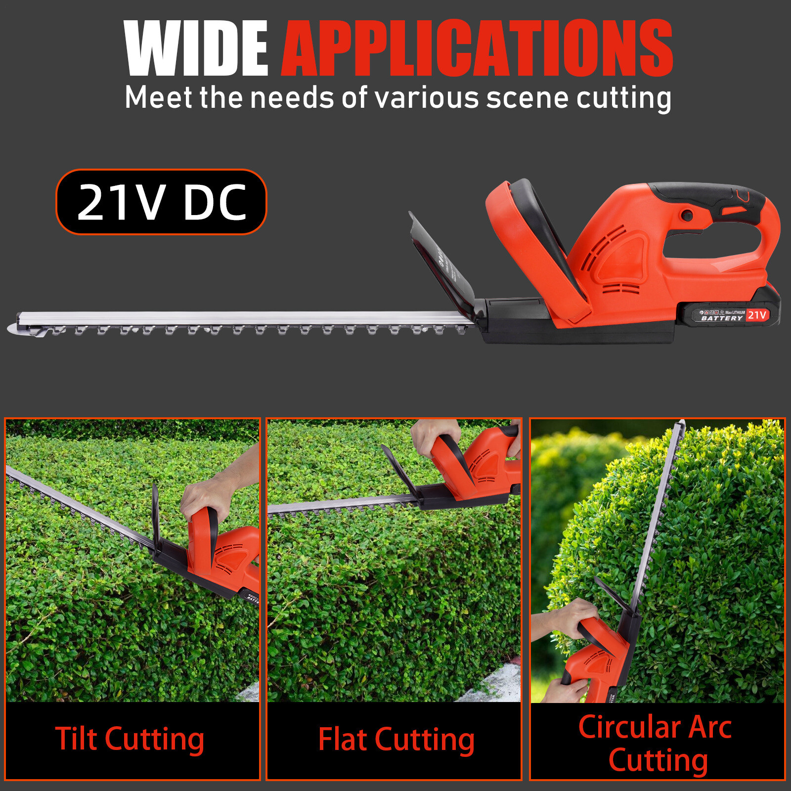 22Inch Cordless Hedge Trimmer Cordless Electric Hedge Trimmer w/2* 21V Battery
