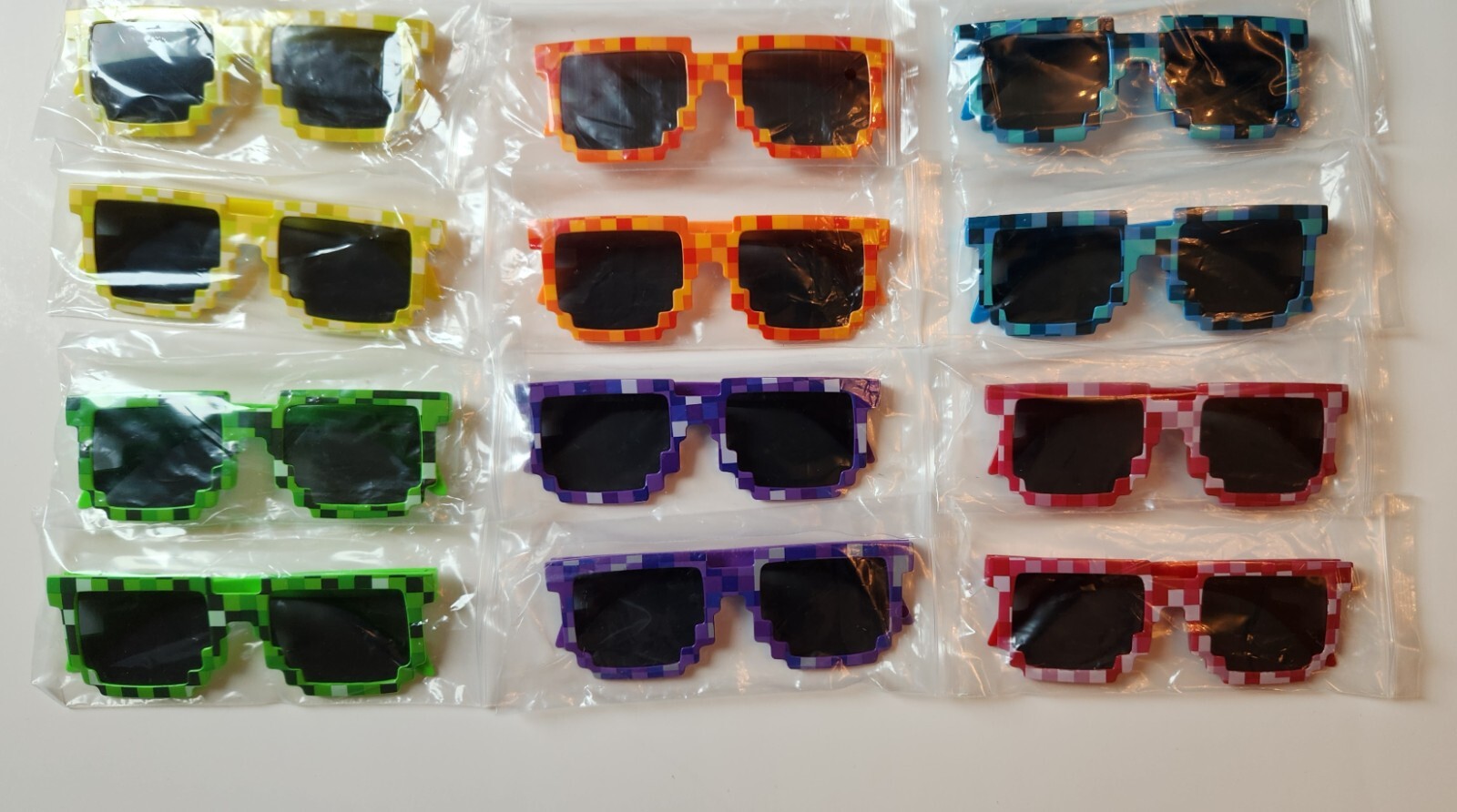12PCS Pixel Sunglasses – Assorted Colors, Fun Party Favors for Kids Teens Adults
