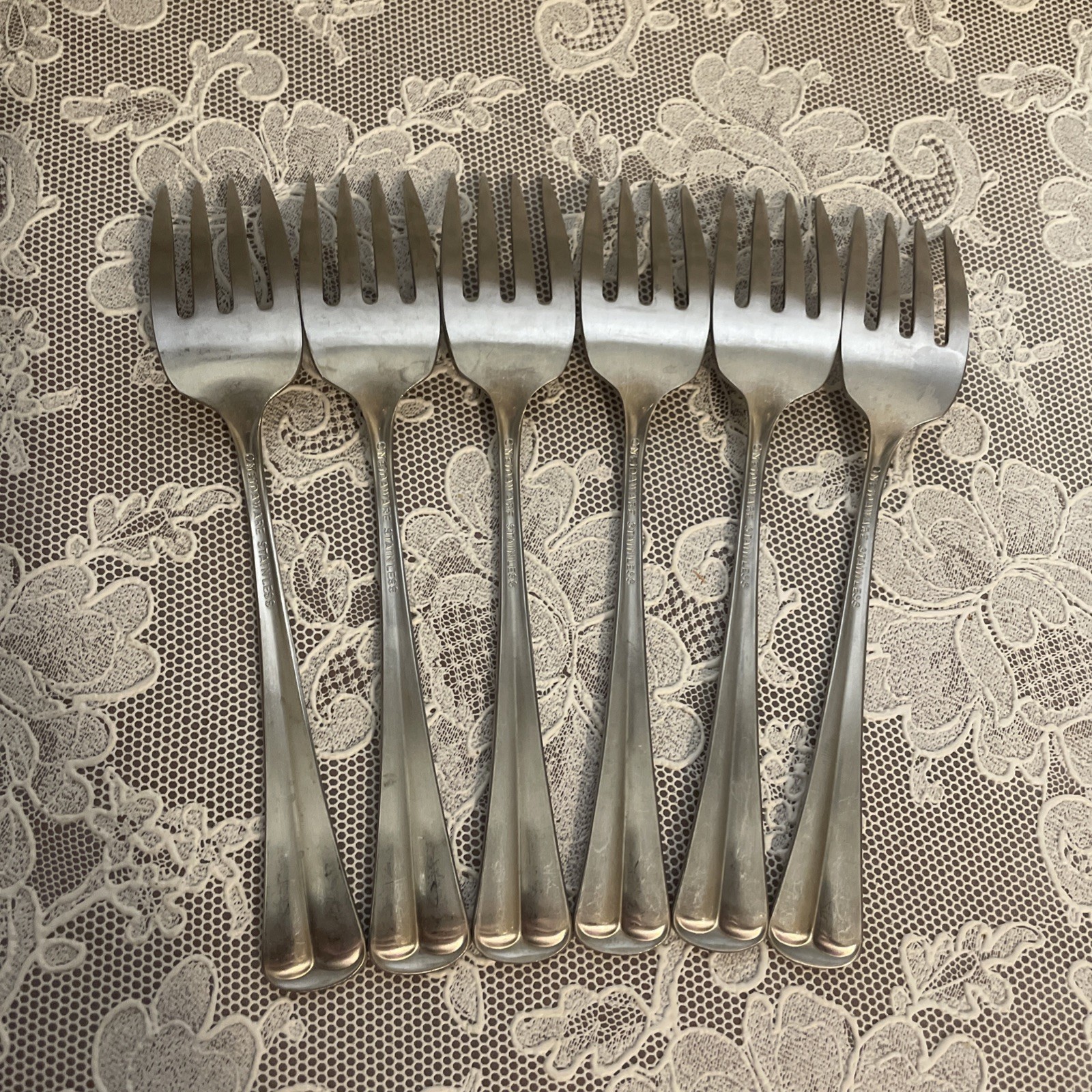 Oneidaware Allegiance Stainless Flatware Lot Of 6 Salad Forks Nice! Pretty Shiny
