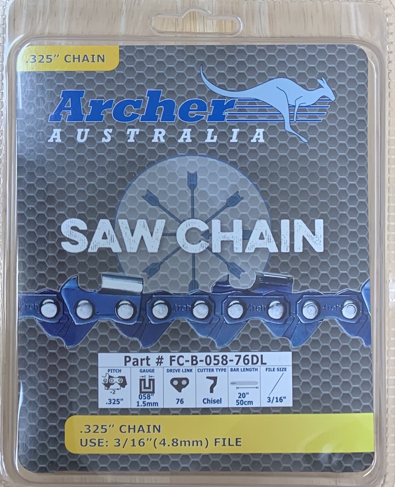 20″ Archer Chainsaw Chain .325 pitch FULL CHISEL .058 Gauge 76DL Blue Max Homdox
