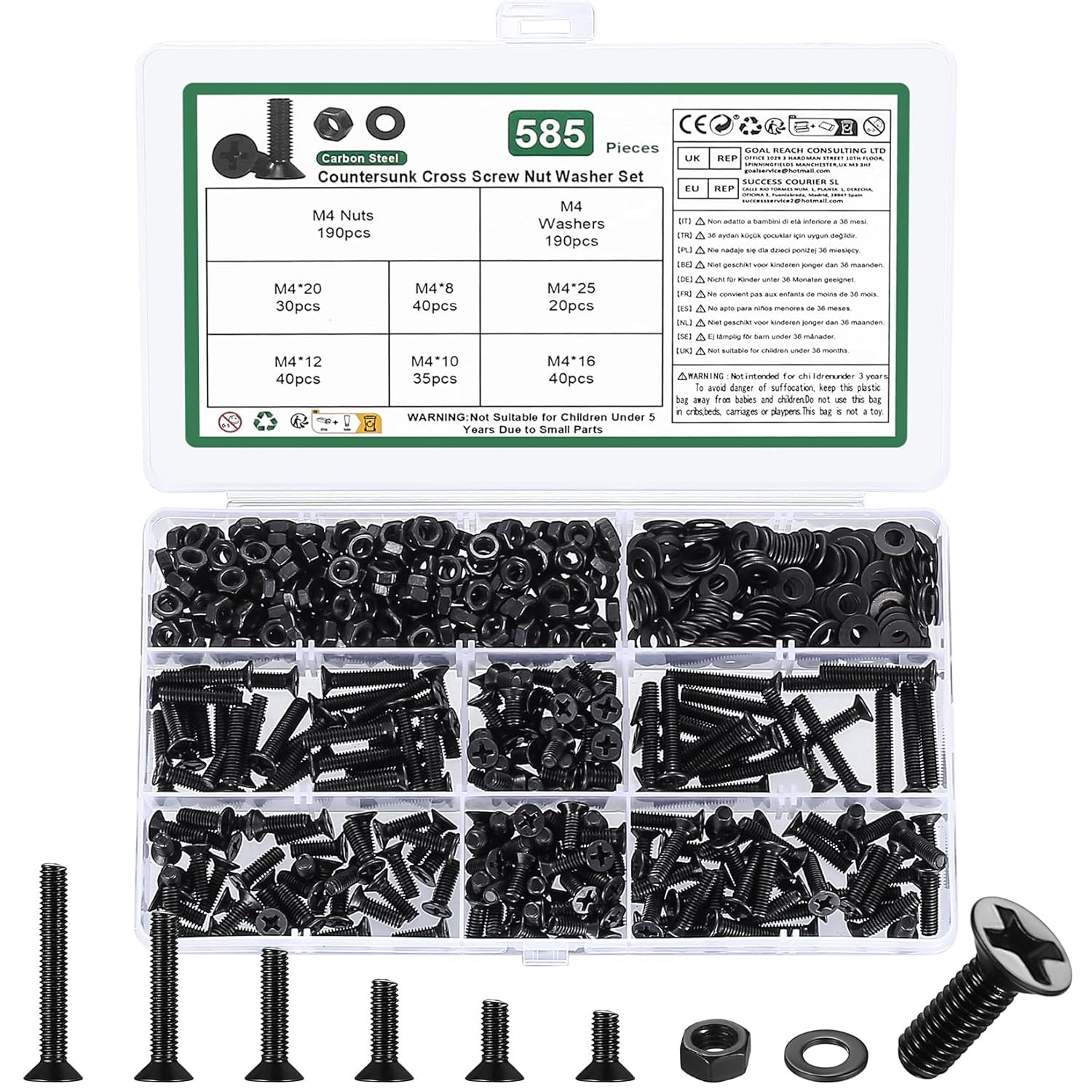 M1.4 M1.7 M2 M3 M4 M5 Phillips Flat Head Screws Bolts Nuts Washer Assortment kit