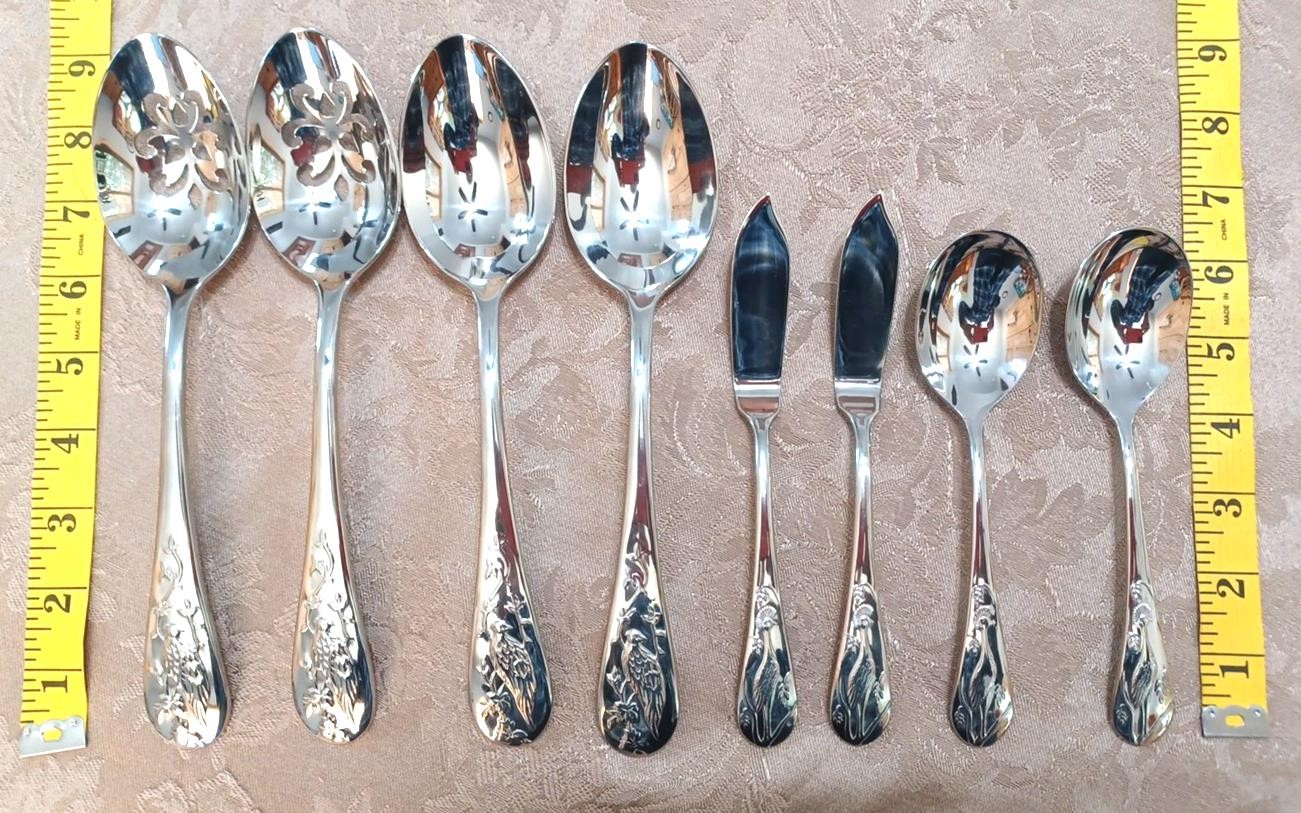 Asian Bird Reed & Barton 8 Serving Utensils 18/10 Stainless Flatware Vietnam