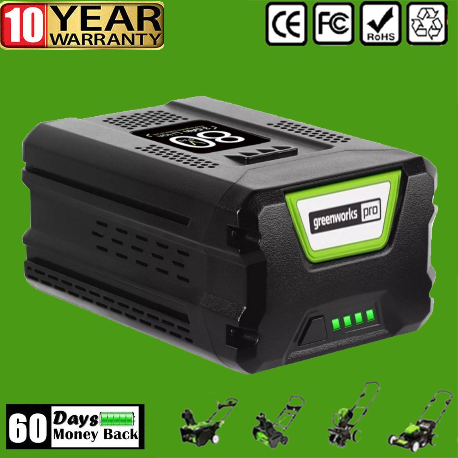 FOR Greenworks 80V Lithium Ion 5.0Ah Rechargeable Li-ion Battery BAB727 GBA80200