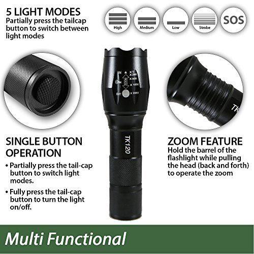 Tactical Flashlight 5 Modes LED 18650 Zoom Light Best Gift for Men – 2 PACK