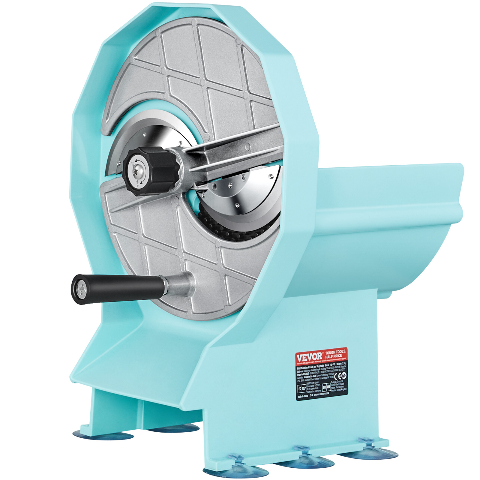 VEVOR Manual Vegetable Fruit Slicer 0-0.5in Thickness Adjustable Dual Feed Ports
