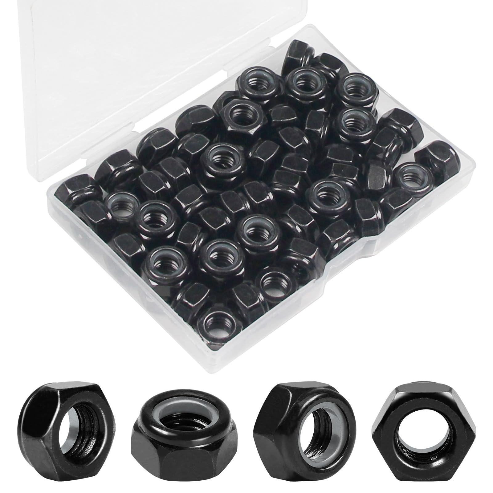 Yinpecly 50Pcs M8 x 1.25mm Nylon Insert Hex Lock Nuts Carbon M8; 50pcs, Black