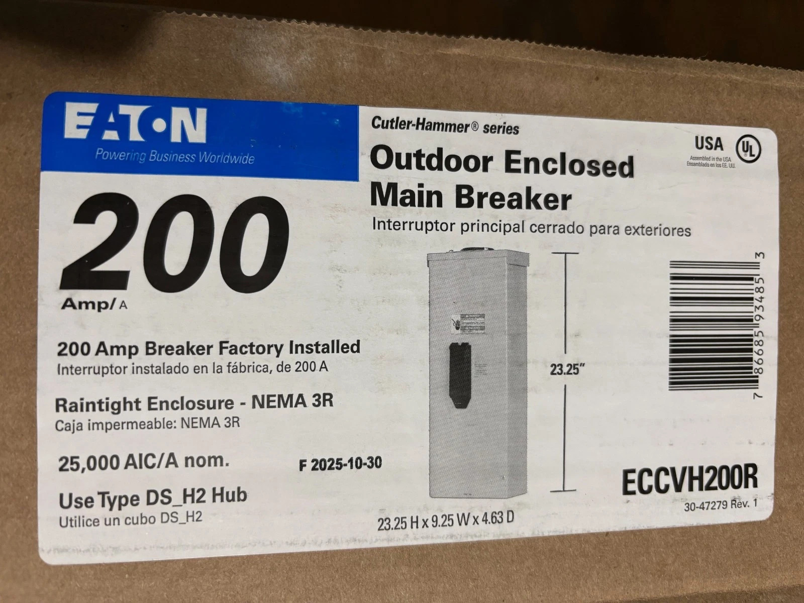Eaton 200 Amp 240 Volt Enclosed 2-Pole Breaker, Rain tight enclosure ECCVH200R