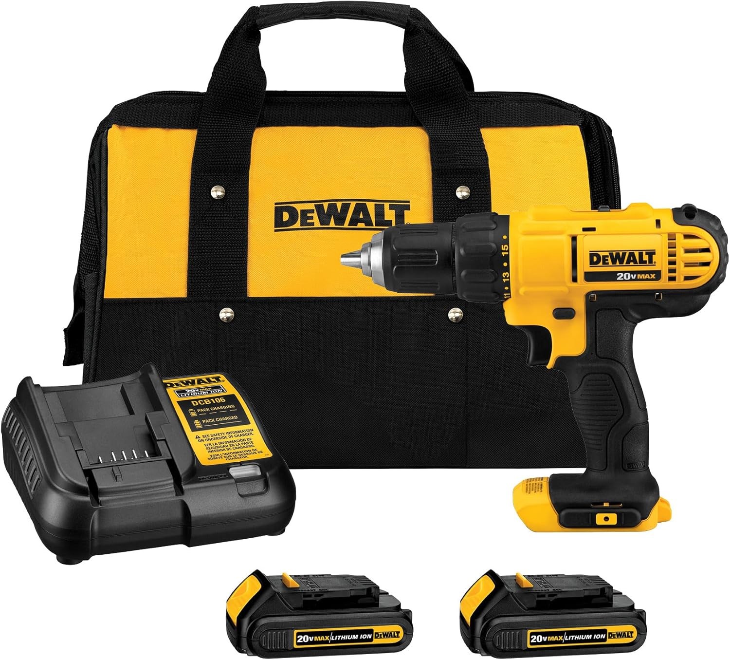 DEWALT DCD771C2 20V MAX Cordless Drill Driver Kit 2×1.3Ah Battery Charger Bag