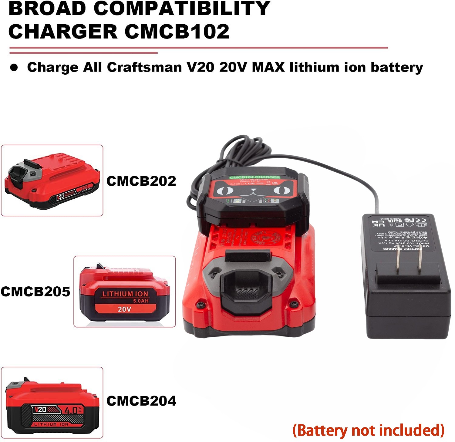 Battery Charger Replacement For Craftsman 20V MAX V20 Series Li-ion Battery US