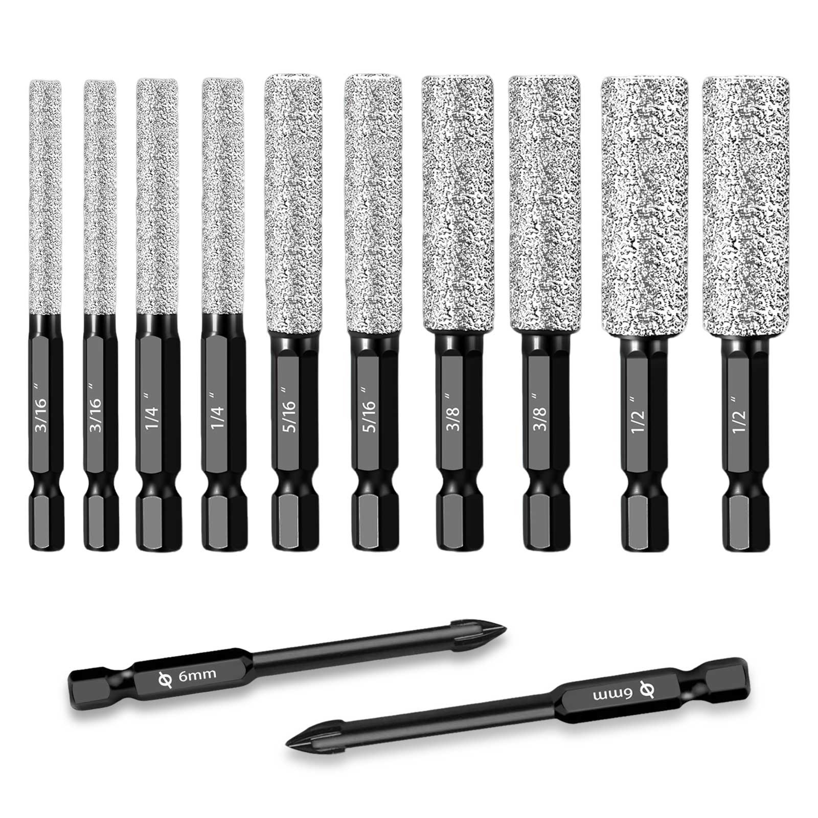 12x Dry Diamond Drill Bits & Tile Drill Bit Set 1/4″ Hex Shank for Ceramic Glass