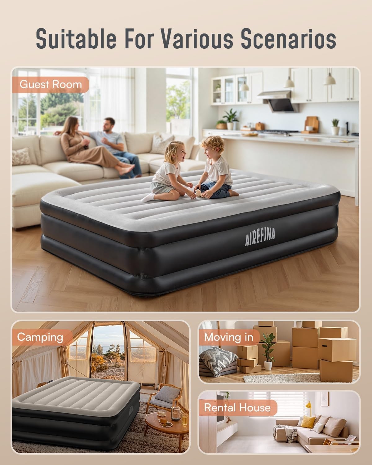 18″ Elevated Airbed Premium Full Size Air Mattress with Built-in Pump Camping