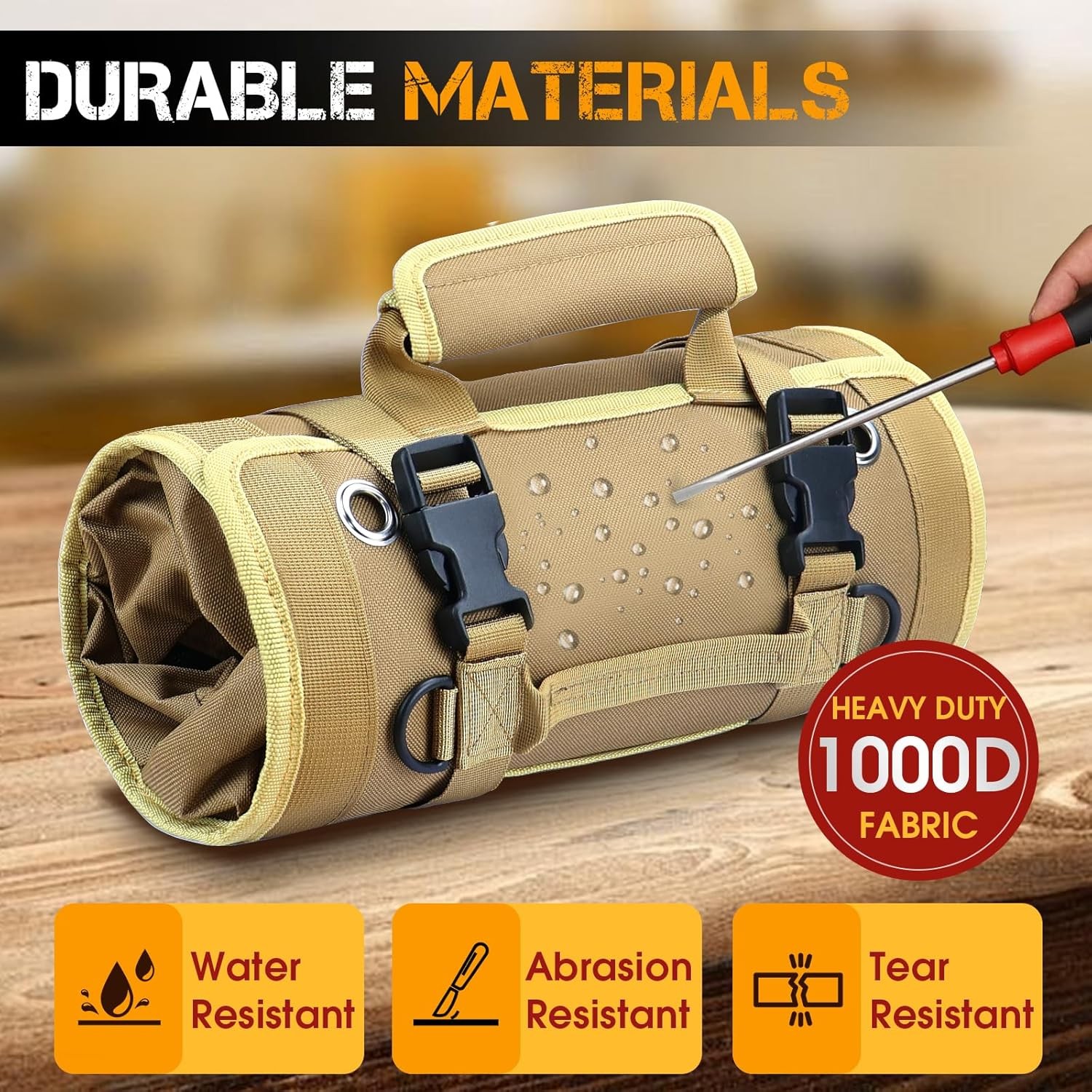 Heavy Duty Roll Up Tool Bag – 6 Pouch Waterproof Tool Organizer Compact Portable