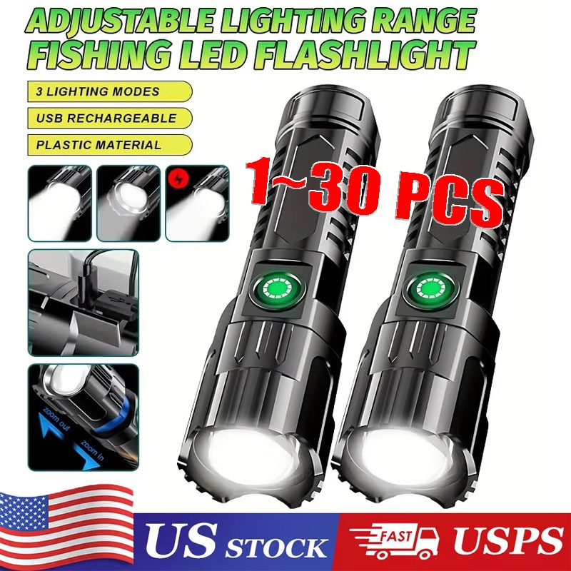 Mini Rechargeable LED Flashlight Tactical Police Super Bright Torch Zoomable Lot