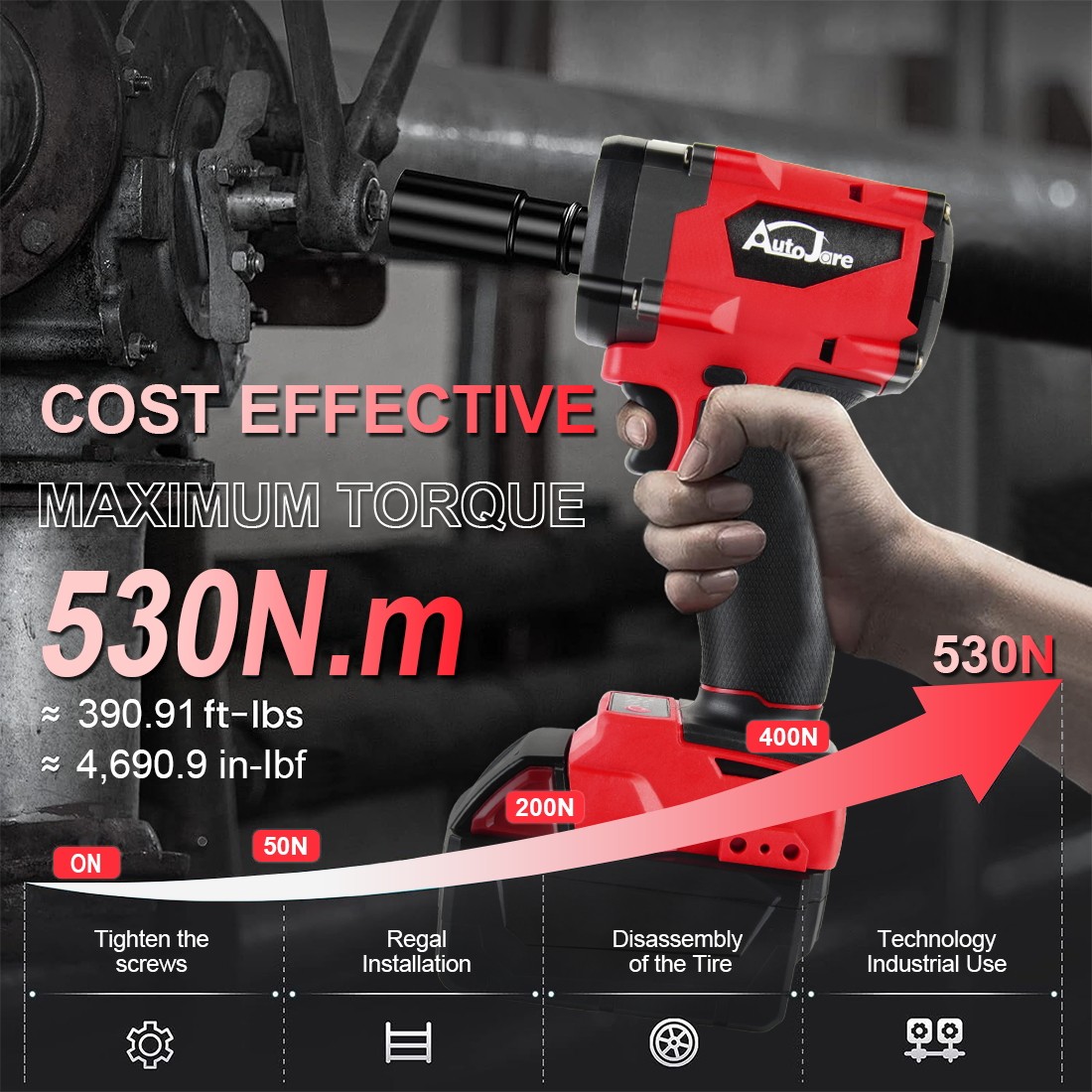 530N.m 1/2″ Cordless High Torque Impact Wrench For Milwaukee M18 18V Battery