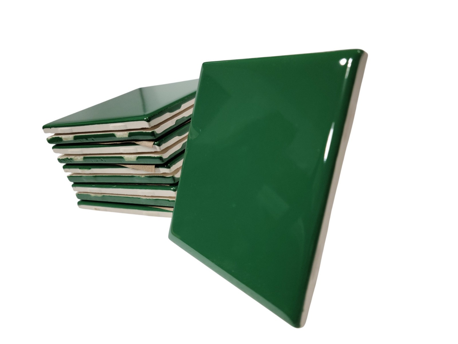 Emerald Green Ceramic Tile 4.25 inch Subway Square Vintage Mid Century Modern