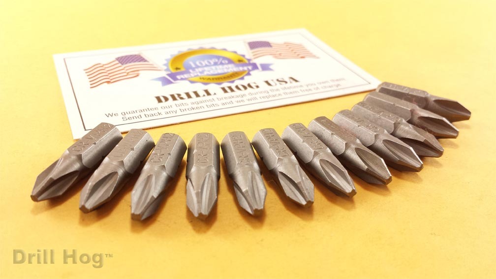 Drill Hog® #2 Phillips Insert Bit Screw 1/4″ Hex #2 x 1″ Lifetime Warranty 10 Pc