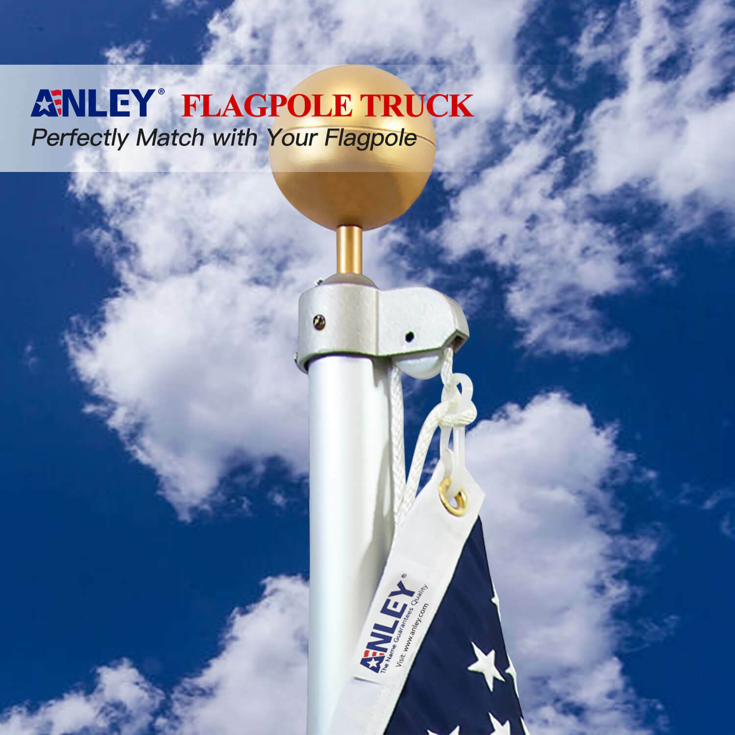 ​Anley Authentic FlagPole Truck with Nylon Pulley – Sliver Cast Aluminum Body