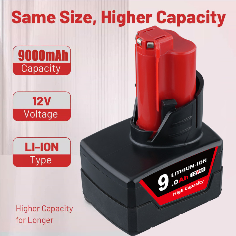 12V For Milwaukee 48-11-2460 for M12 LITHIUM 9.0Ah Extended Capacity Battery